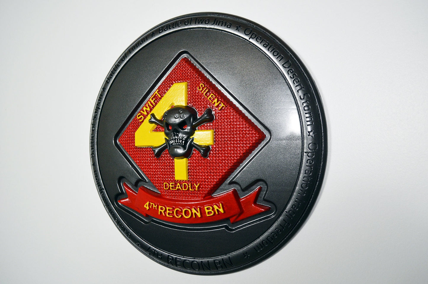USMC 4th Reconnaissance Battalion, Marine Corps Special Forces, painted 3d wood carving, military plaque - Carved Effects