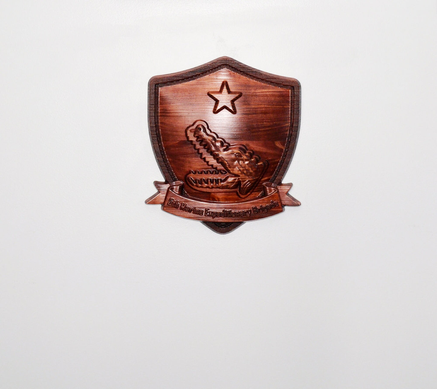 USMC 5th Marine Expeditionary Brigade, stained 3d wood carving, military plaque - Carved Effects