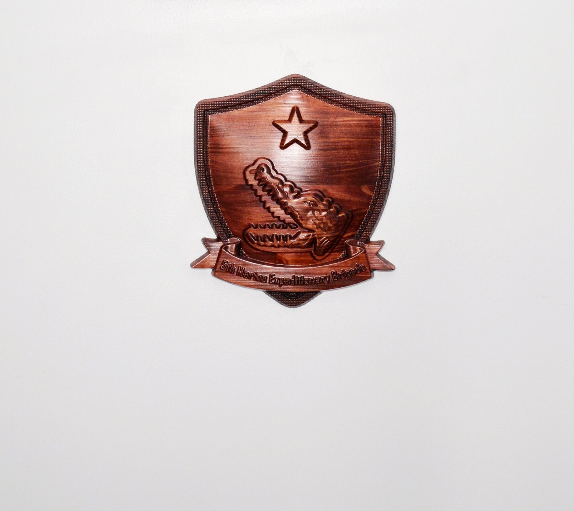 USMC 5th Marine Expeditionary Brigade, stained 3d wood carving, military plaque - Carved Effects