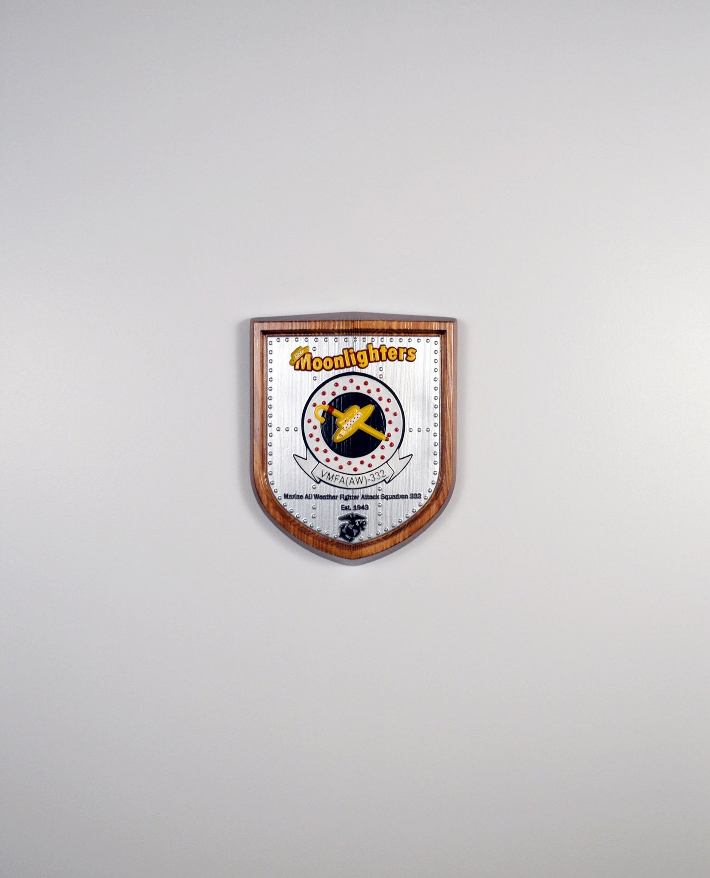 USMC All Weather Fighter Squadron VMFA-332, Moonlighters, CNC 3d wood carving, painted military plaque - Carved Effects