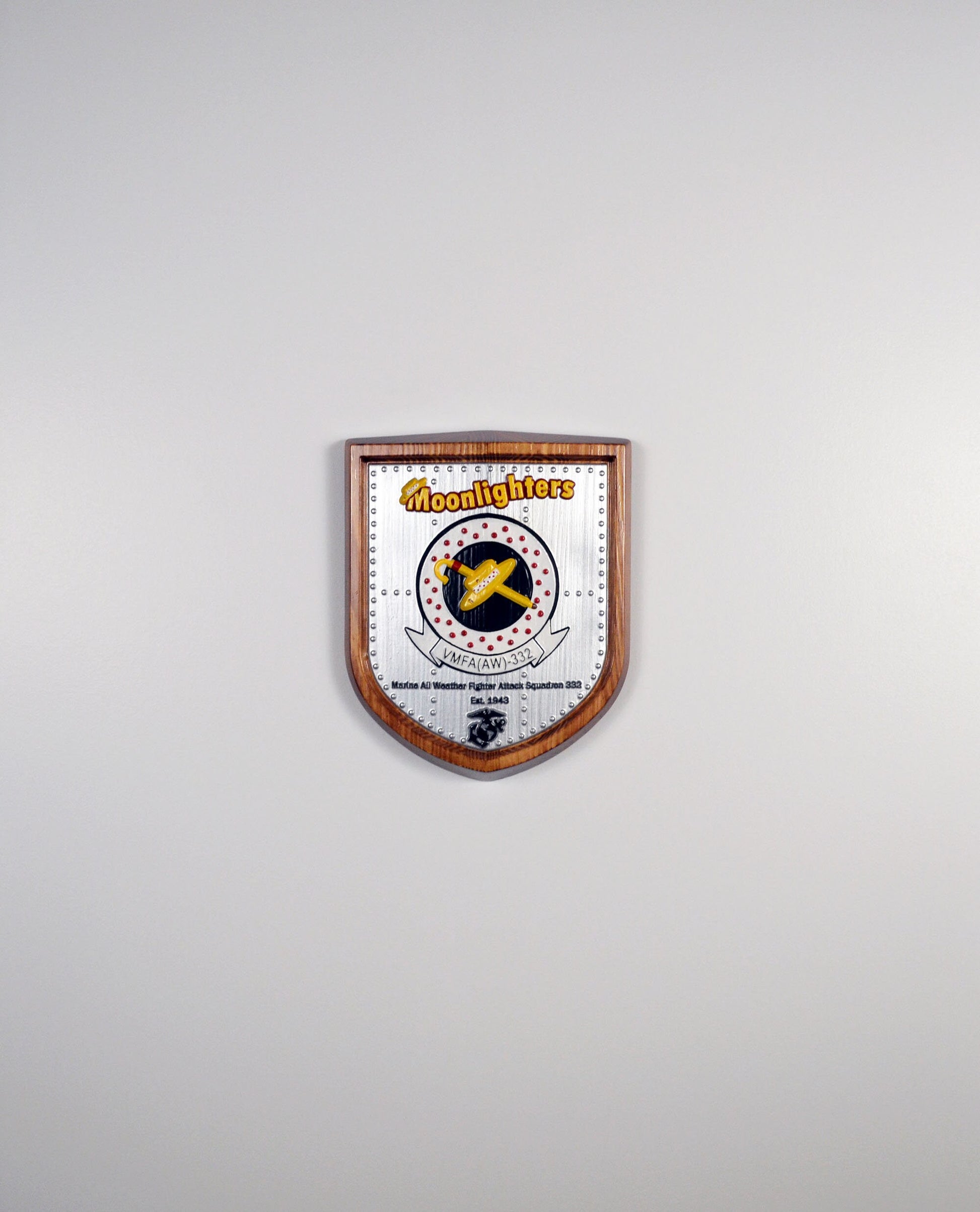USMC All Weather Fighter Squadron VMFA-332, Moonlighters, CNC 3d wood carving, painted military plaque - Carved Effects