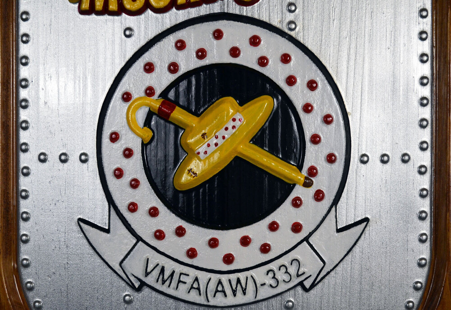 USMC All Weather Fighter Squadron VMFA-332, Moonlighters, CNC 3d wood carving, painted military plaque - Carved Effects