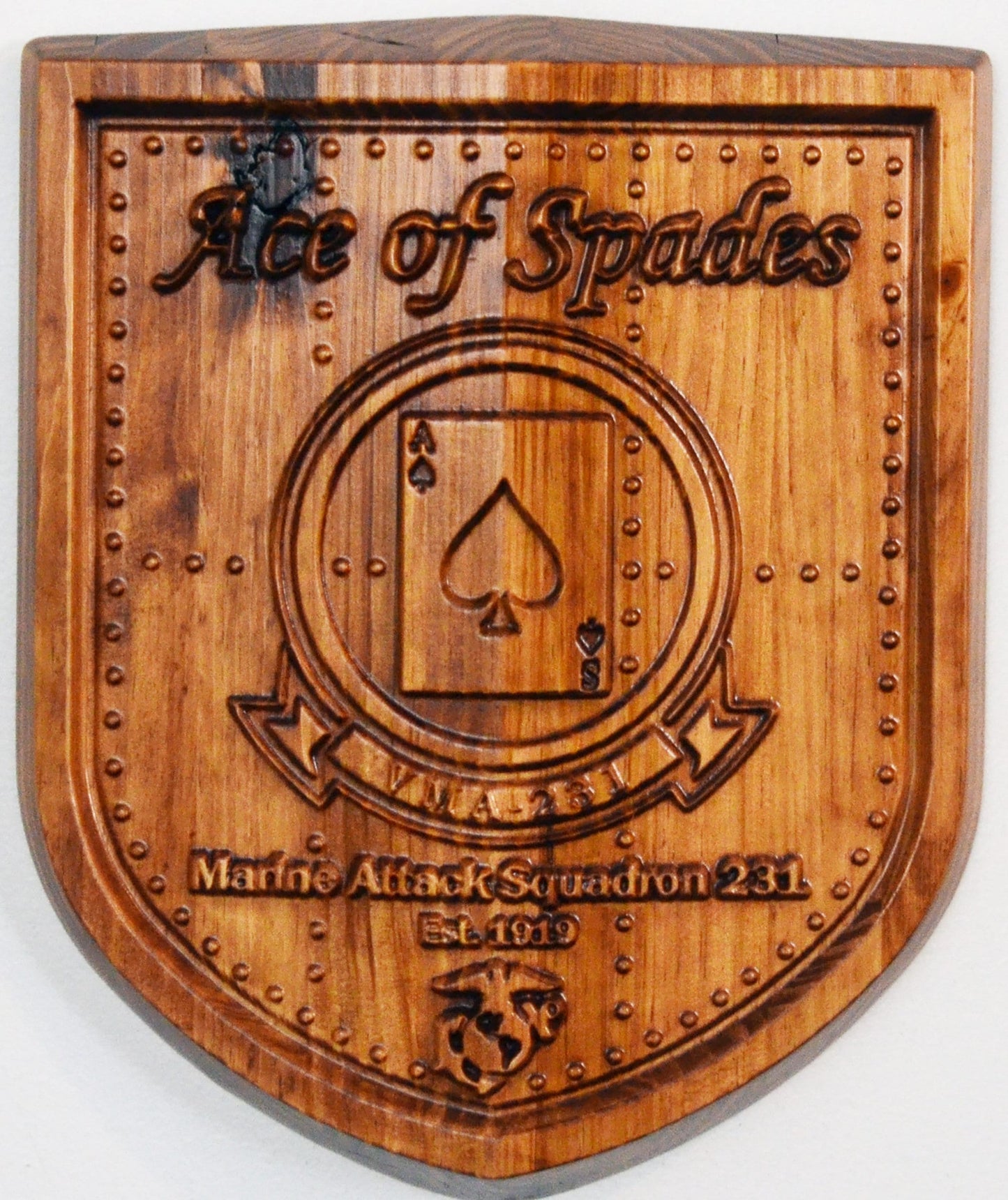 USMC Attack Squadron VMA-231, Ace of Spades, CNC 3d Wood Carving, Military Plaque - Carved Effects