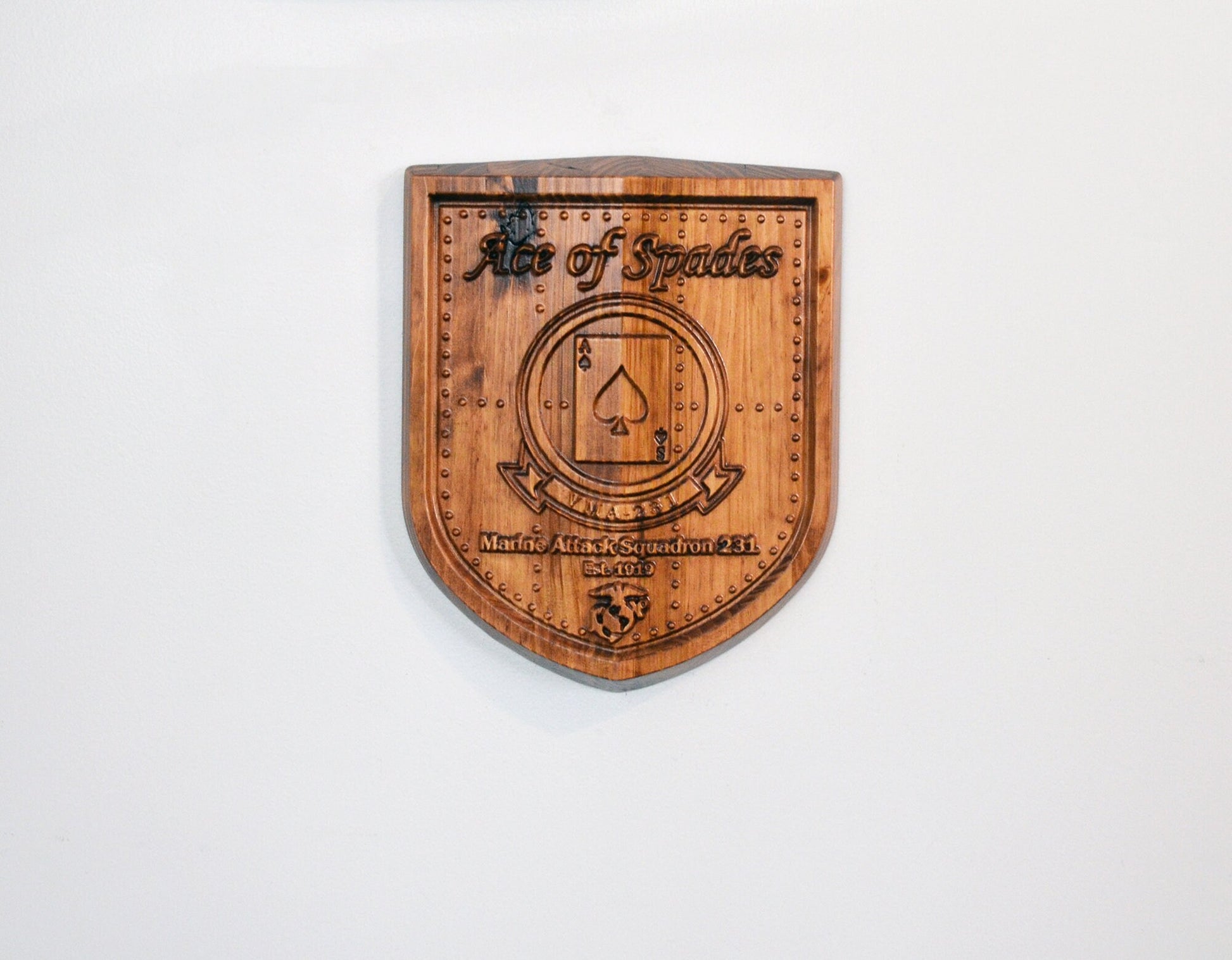 USMC Attack Squadron VMA-231, Ace of Spades, CNC 3d Wood Carving, Military Plaque - Carved Effects