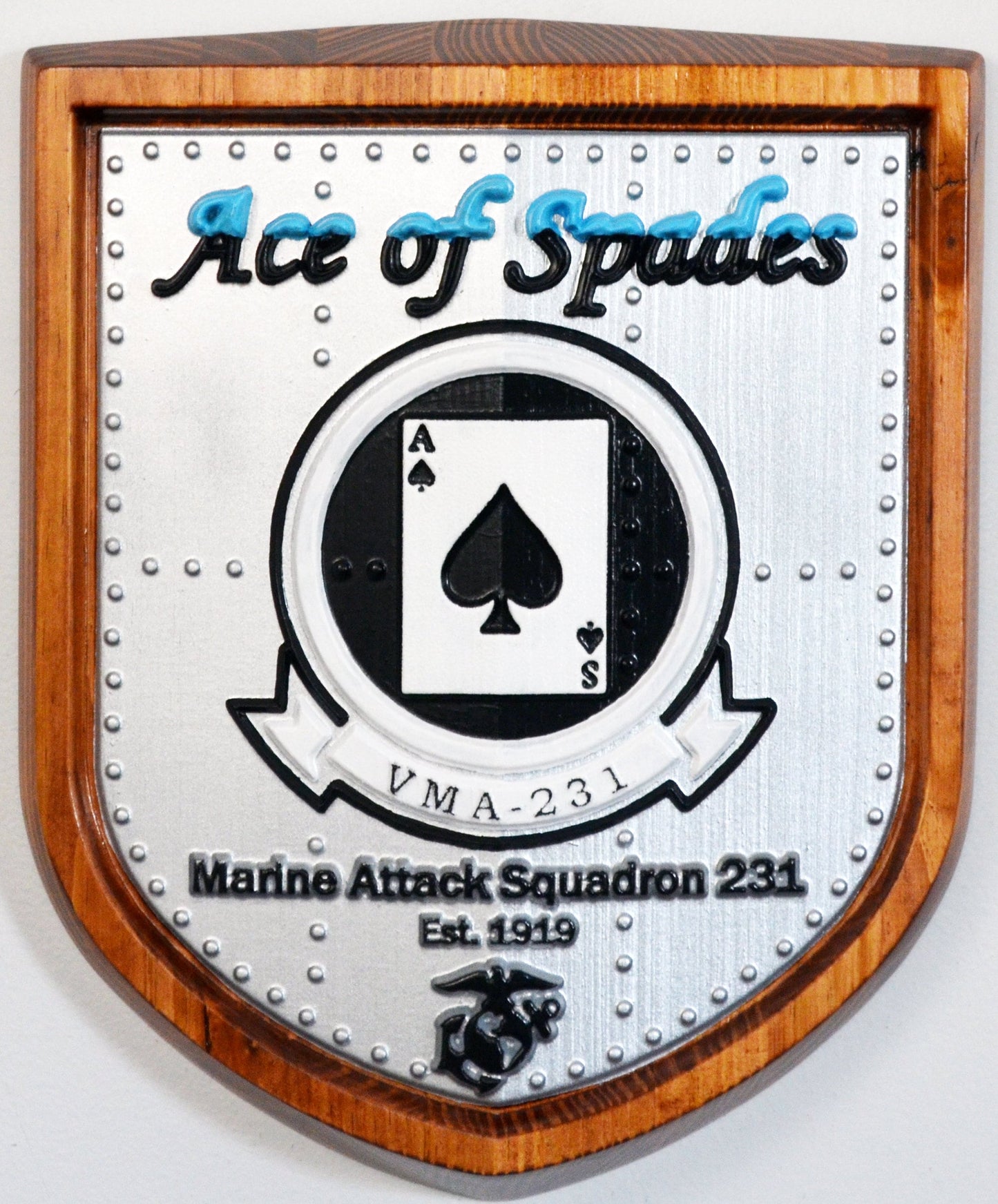 USMC Attack Squadron VMA-231, Ace of Spades, CNC 3d wood carving, painted military plaque - Carved Effects
