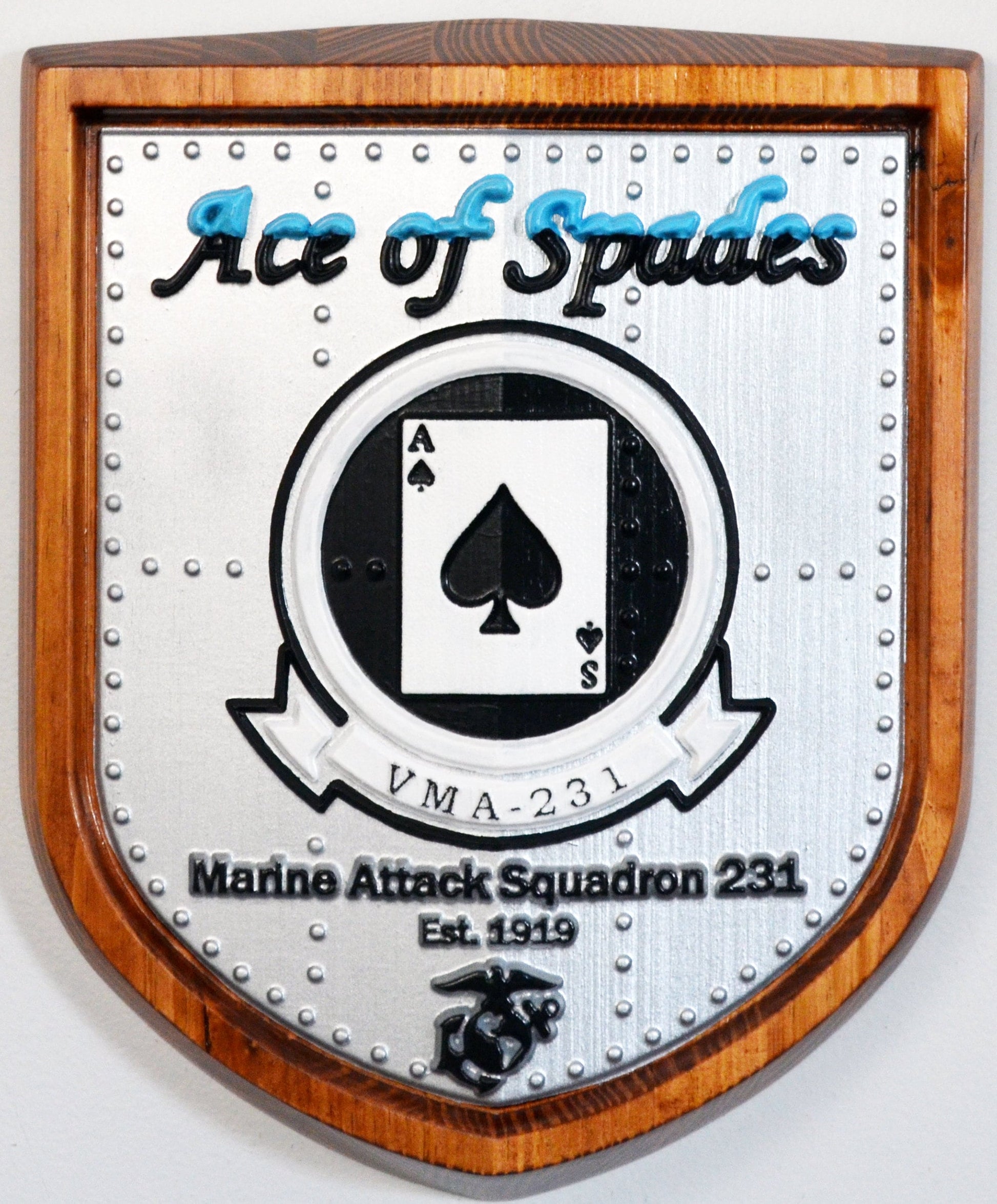 USMC Attack Squadron VMA-231, Ace of Spades, CNC 3d wood carving, painted military plaque - Carved Effects
