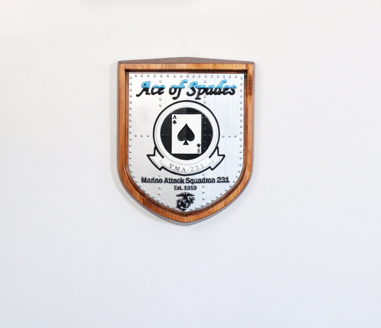 USMC Attack Squadron VMA-231, Ace of Spades, CNC 3d wood carving, painted military plaque - Carved Effects