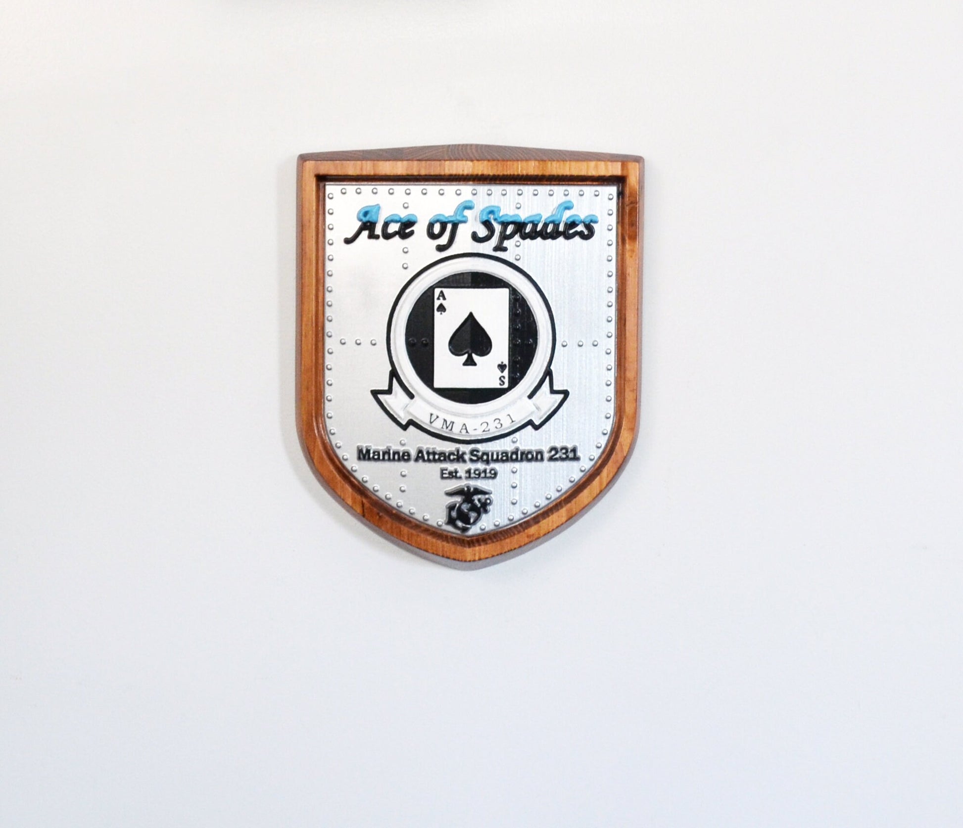 USMC Attack Squadron VMA-231, Ace of Spades, CNC 3d wood carving, painted military plaque - Carved Effects