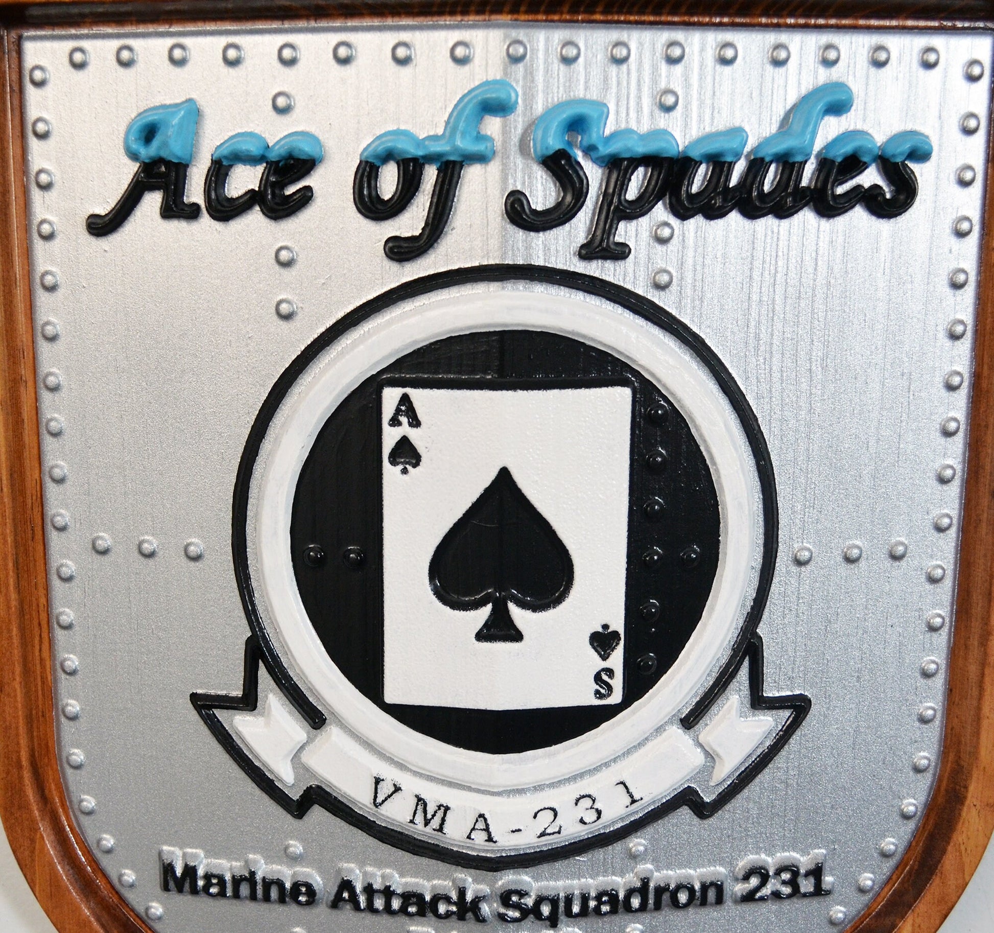 USMC Attack Squadron VMA-231, Ace of Spades, CNC 3d wood carving, painted military plaque - Carved Effects