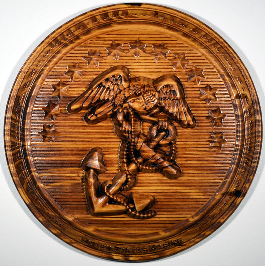 USMC Early Insignia, Officer Dress Blue Button, Marine Hymn Boarder - Carved Effects