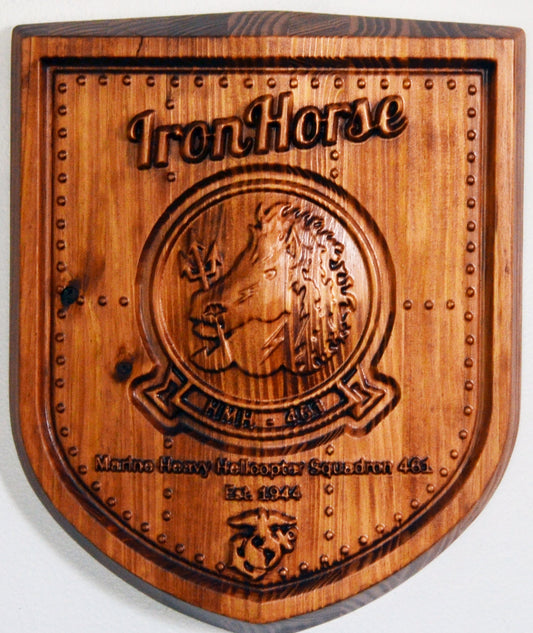USMC HMH-461, Marine Heavy Helicopter Squadron, 3d wood carving, military plaque - Carved Effects