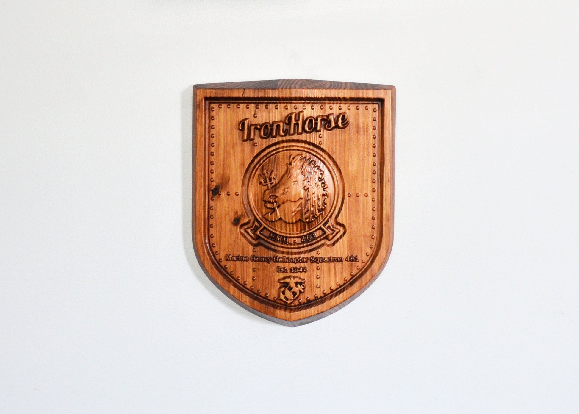USMC HMH-461, Marine Heavy Helicopter Squadron, 3d wood carving, military plaque - Carved Effects