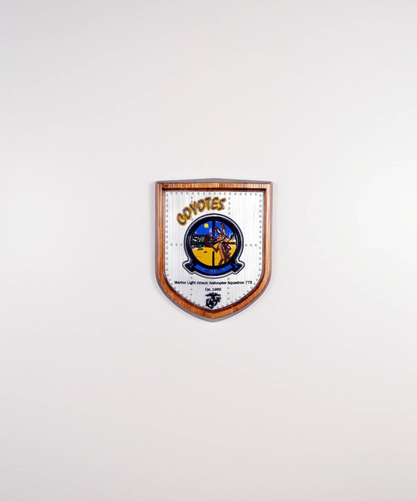 USMC Light Attack Helicopter Squadron, Coyotes, HMLA-775, CNC 3d wood carving, painted military plaque - Carved Effects