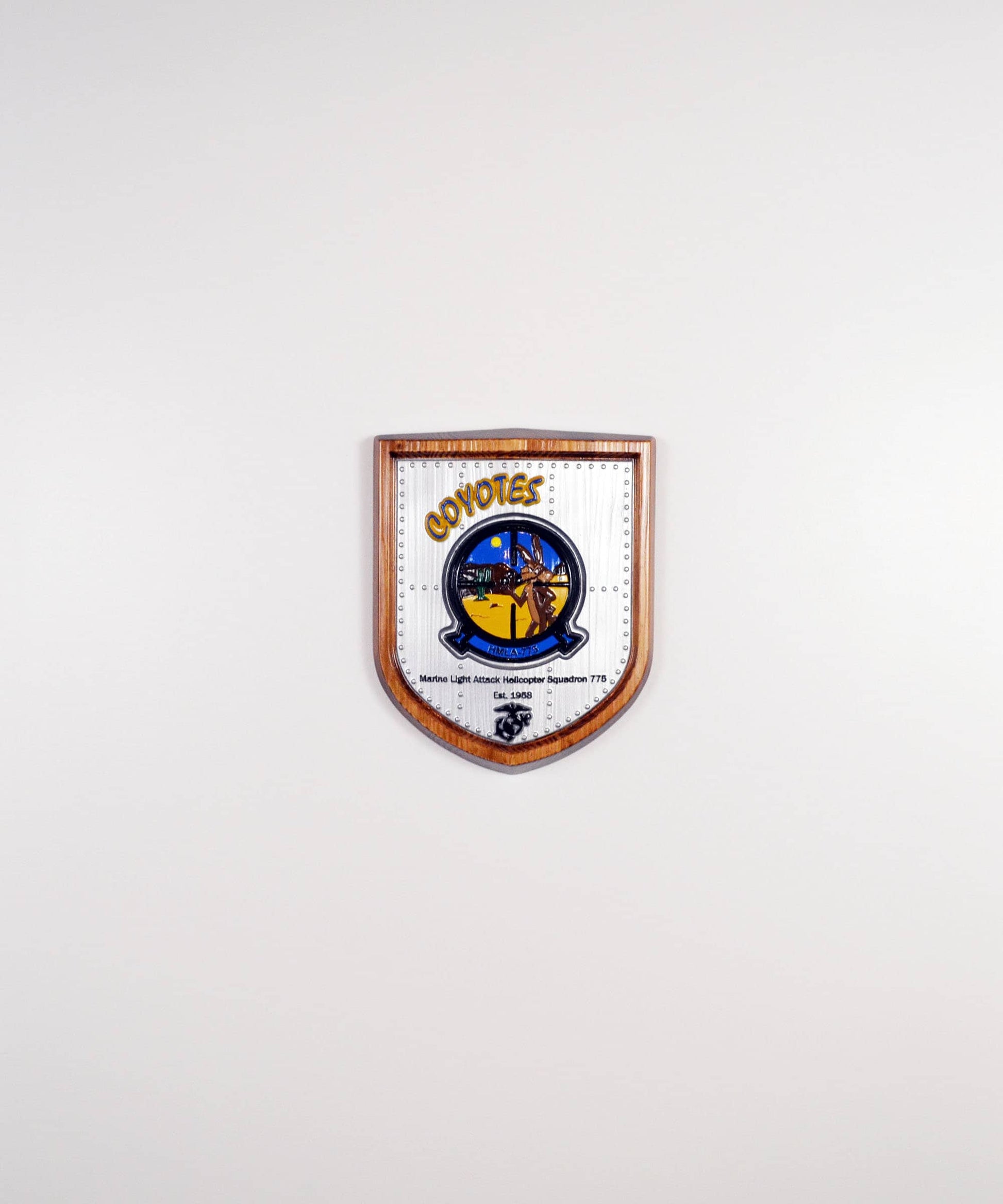 USMC Light Attack Helicopter Squadron, Coyotes, HMLA-775, CNC 3d wood carving, painted military plaque - Carved Effects
