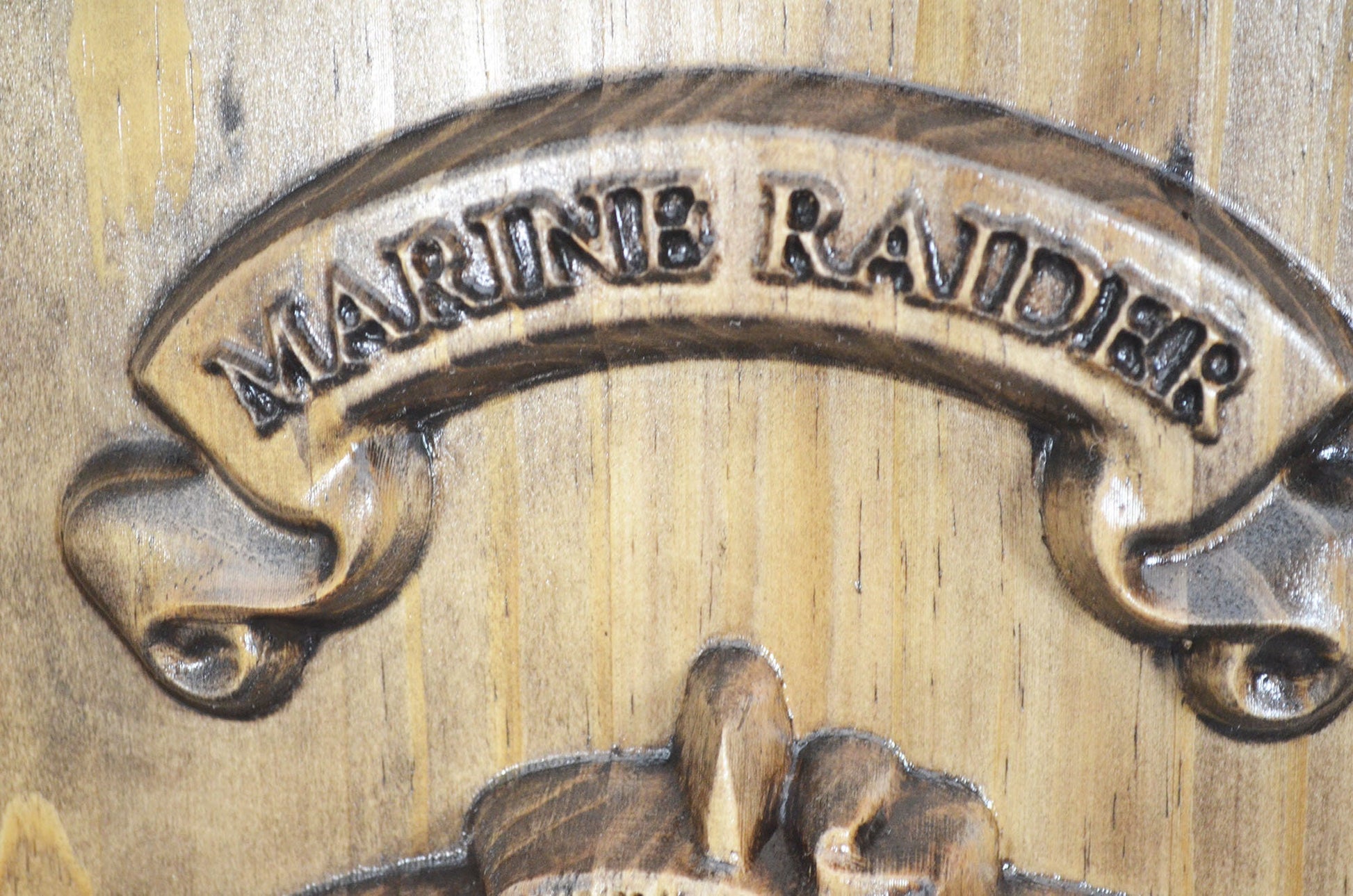 USMC Raider Dagger, Marine Special Operator Insignia, stained 3d wood carving, military plaque - Carved Effects