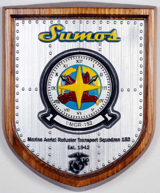 USMC VMGR-152 Marine Aerial Refueler Squadron, Sumos Marine Corps, 3d wood carving military plaque painted version - Carved Effects