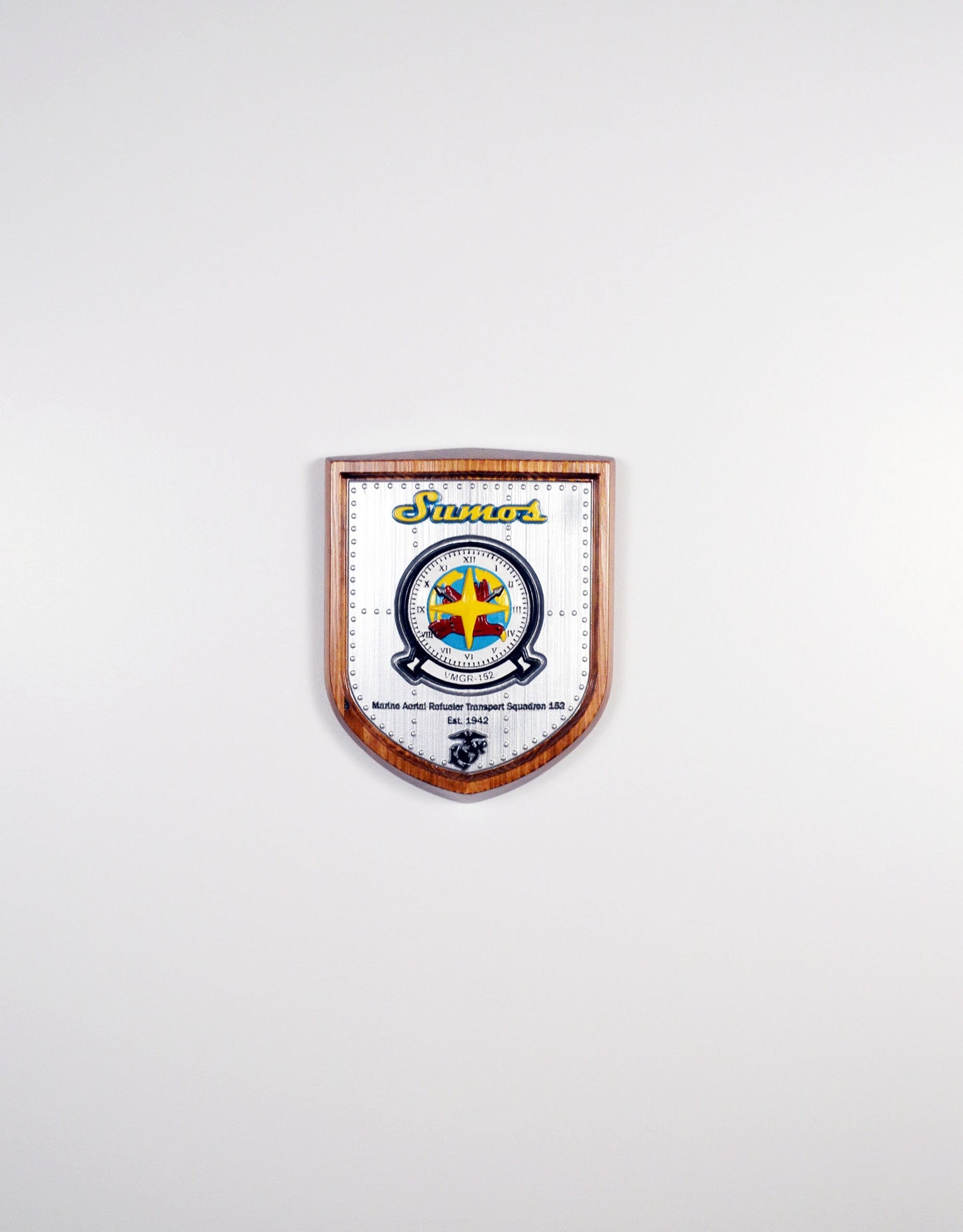 USMC VMGR-152 Marine Aerial Refueler Squadron, Sumos Marine Corps, 3d wood carving military plaque painted version - Carved Effects