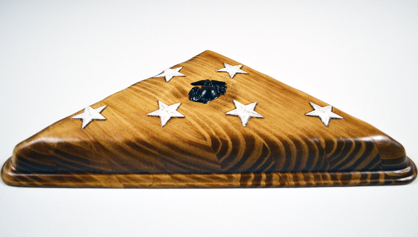 USMC folded flag, Marine Corps keepsake, military plaque - Carved Effects