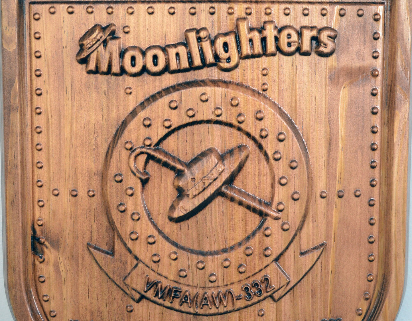 USMC All Weather Fighter Squadron VMFA-332, Moonlighters, CNC 3d wood carving, military plaque - Carved Effects
