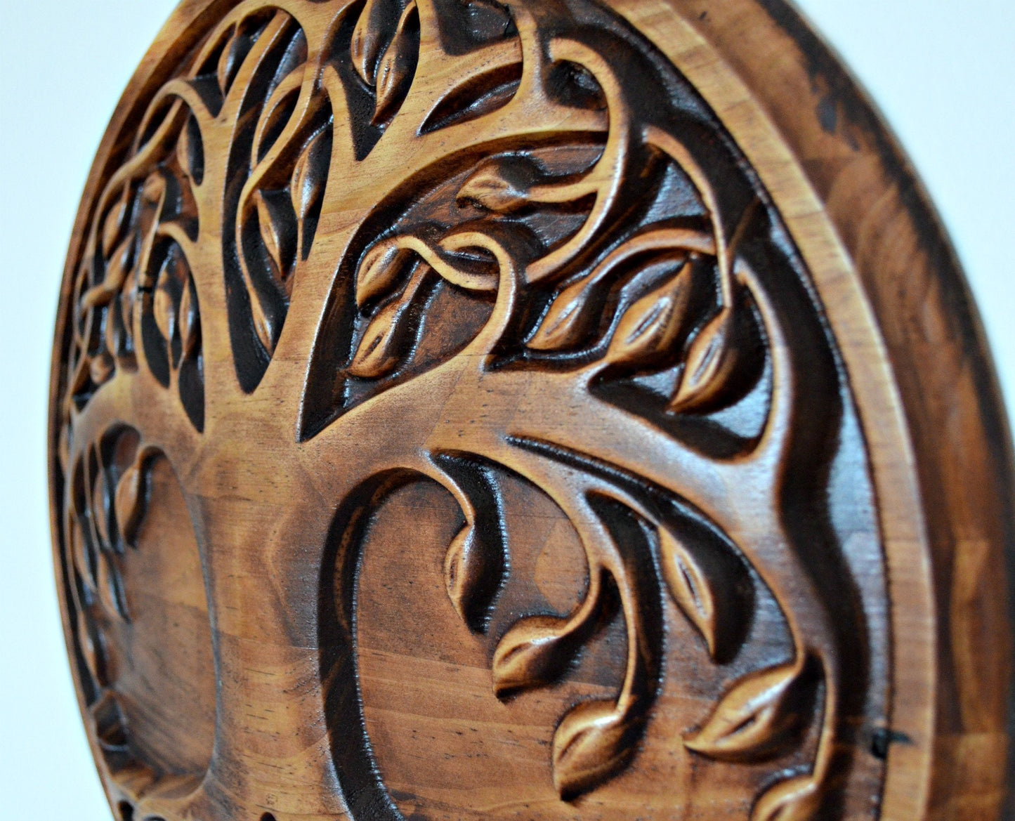 Tree of life 3d wood carving, yew tree wood carving, cnc router cut, brown mahogany stain