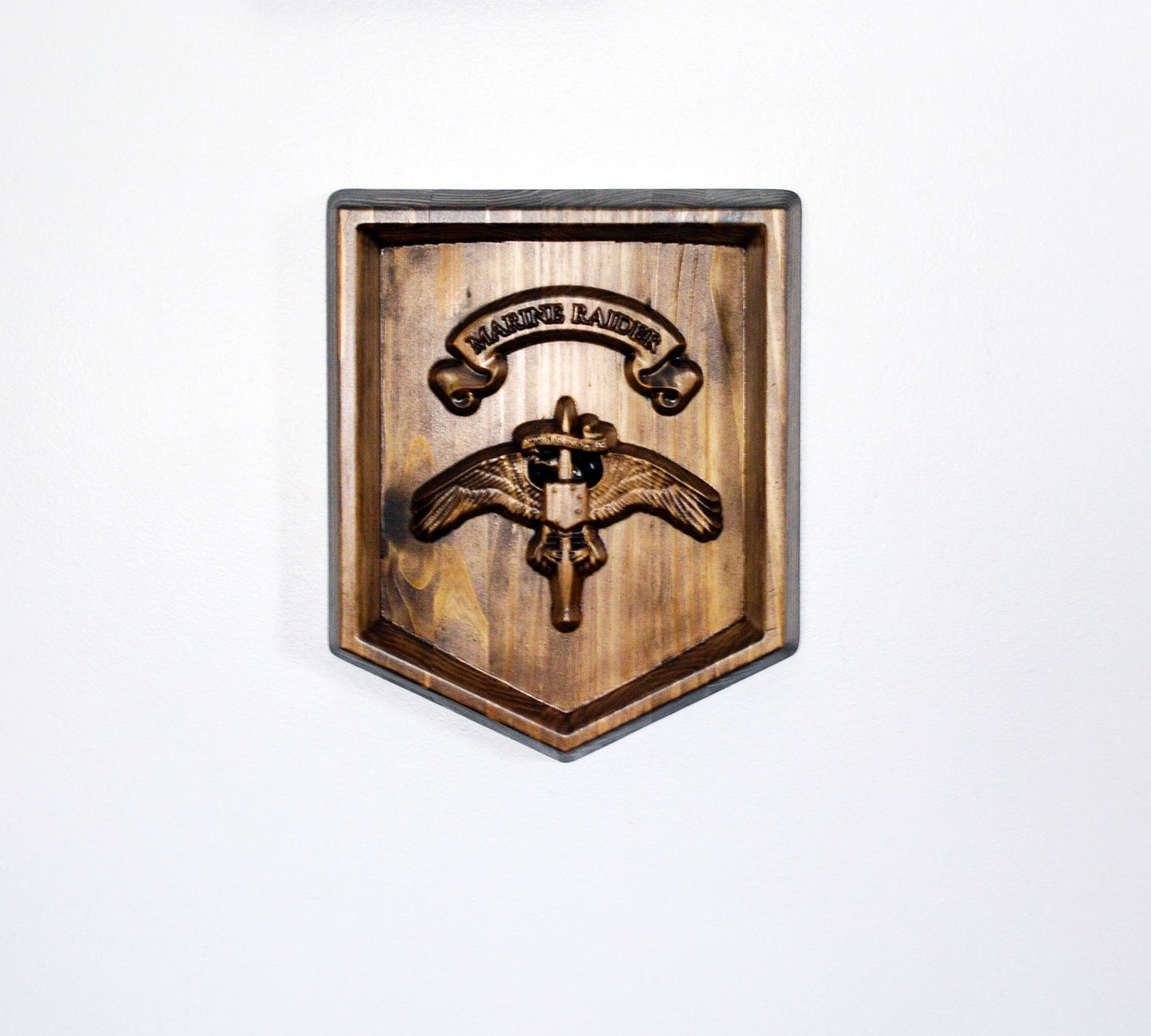 USMC Raider Dagger, Marine Special Operator Insignia, stained 3d wood carving, military plaque