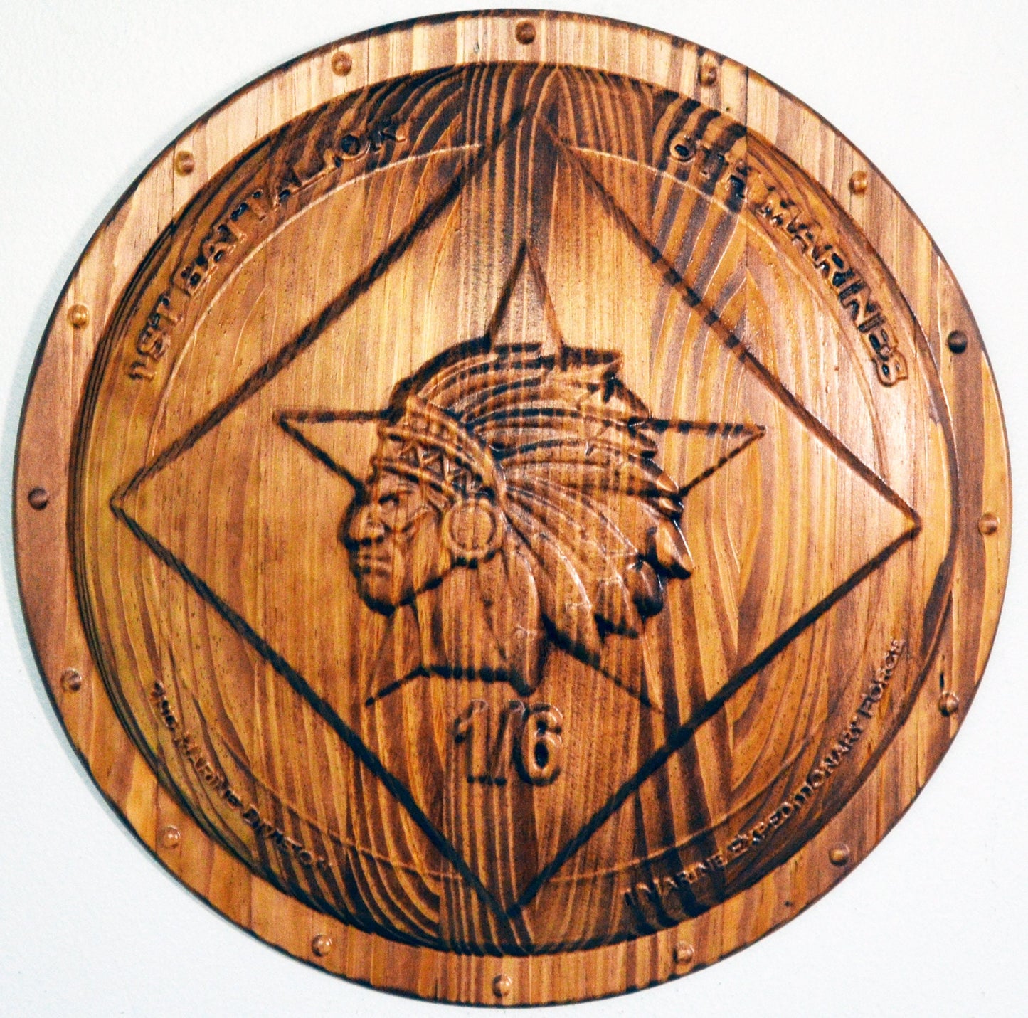 USMC 1st Battalion 6th Marines, USMC 1/6 Hard 3d wood carving, military plaque