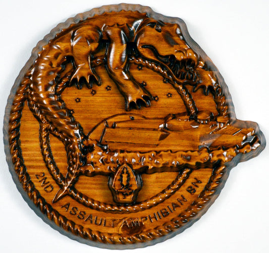 USMC 2nd Assault Amphibian Battalion,  CNC 3d wood carving, Military Plaque