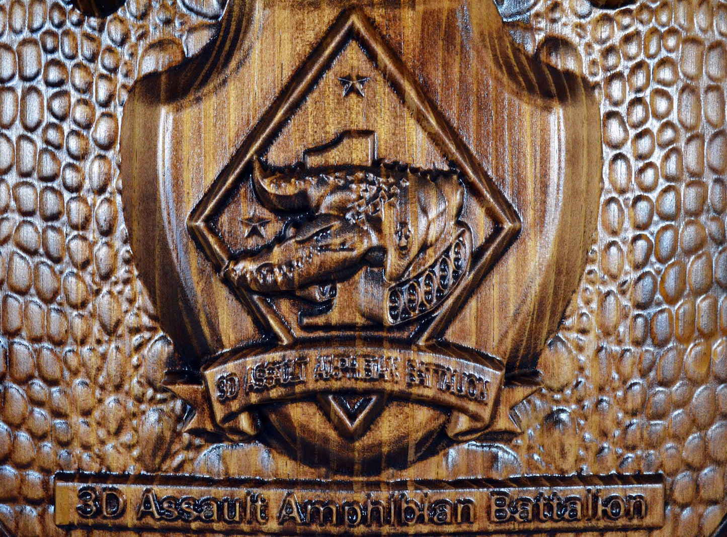 USMC 3rd Assault Amphibian Battalion, 3d wood carving, military plaque, armor style