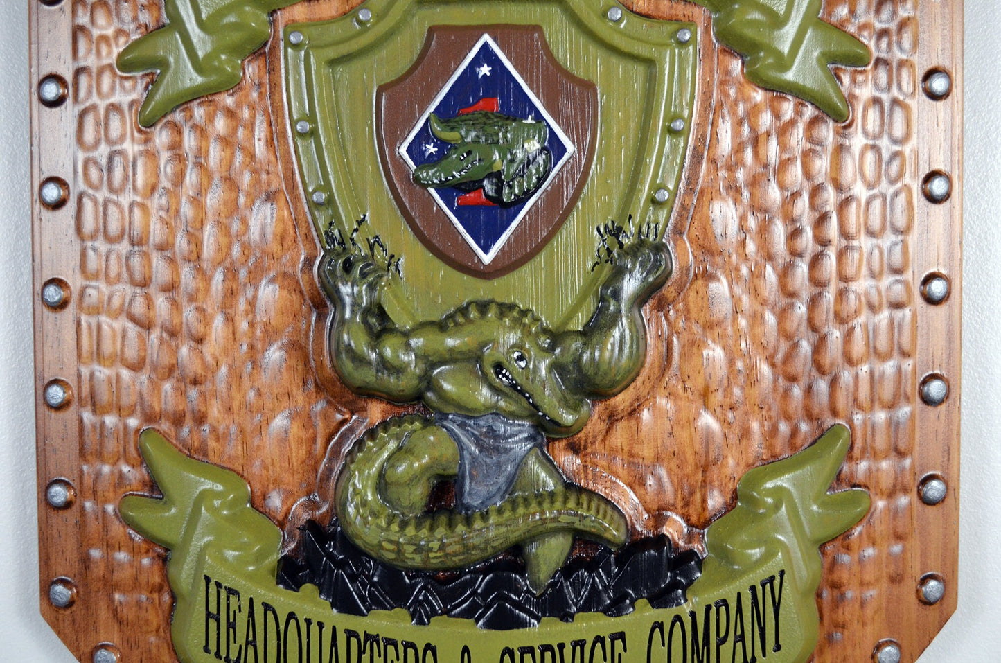 USMC 3rd Assault Amphibian Battalion H & S Co, 3d wood carving, military plaque