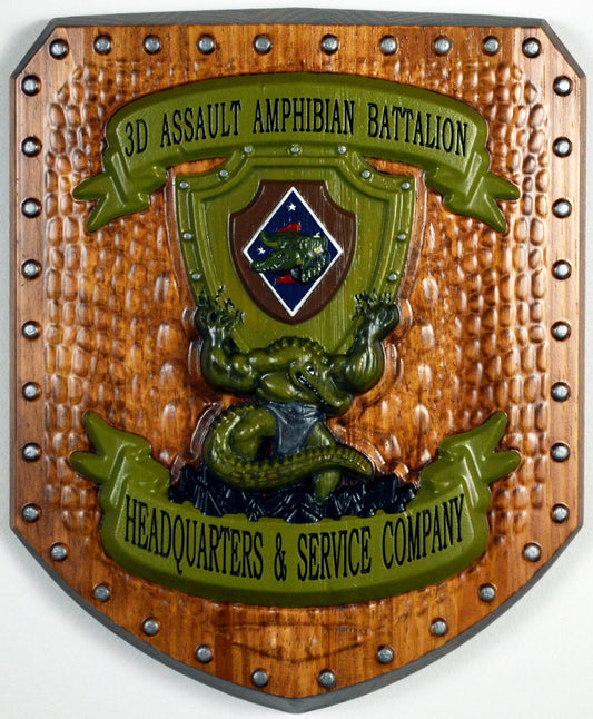 USMC 3rd Assault Amphibian Battalion H & S Co, 3d wood carving, military plaque