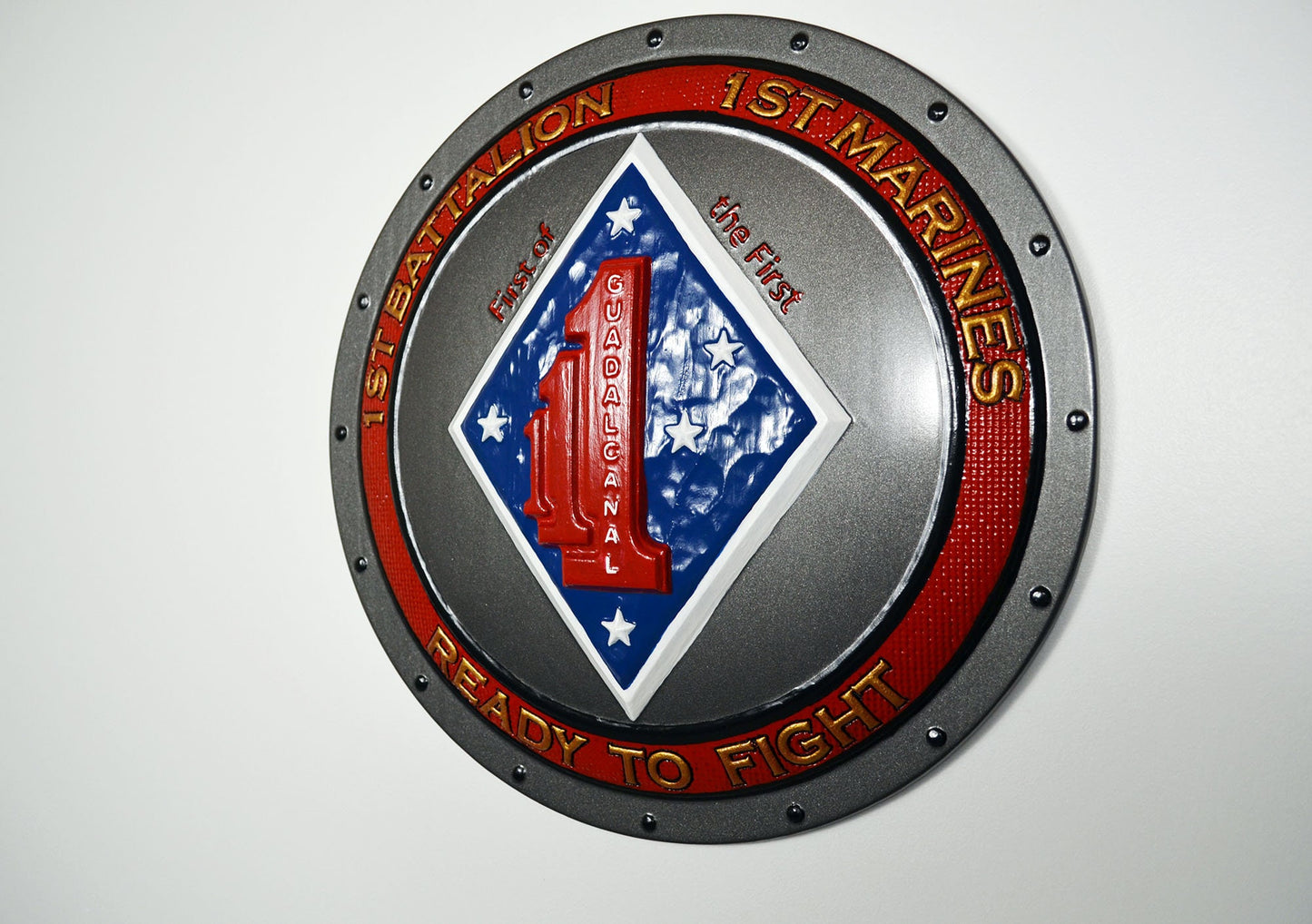 USMC 1st Battalion 1st Marines, 1st of the 1st Marine Corps, 3d wood carving, painted military plaque