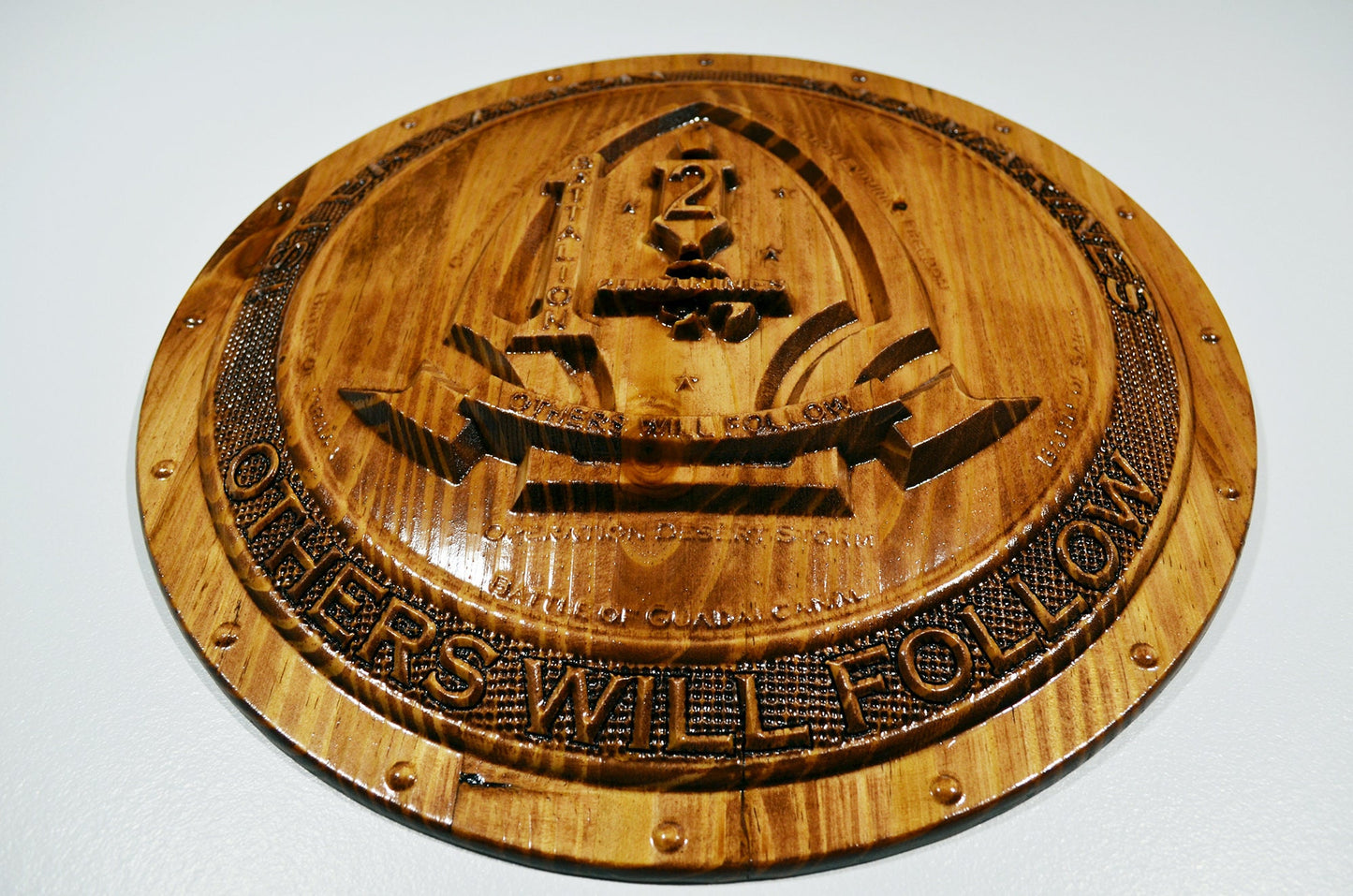 USMC 1st Battalion 2nd Marine Division,  3d wood carving, military plaque