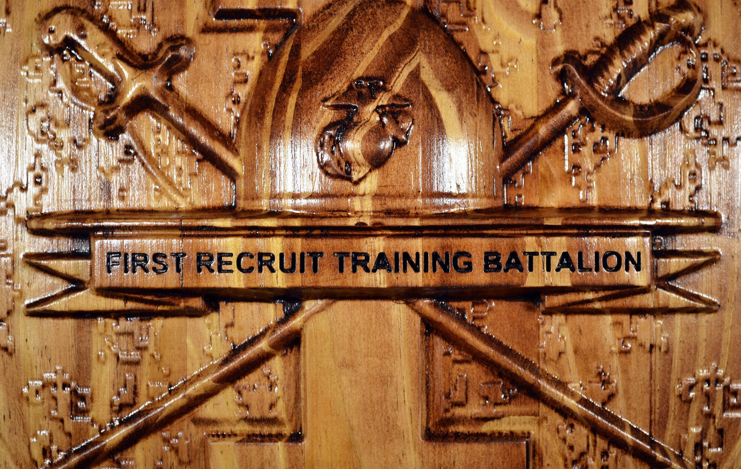 USMC 1st Recruit Training Battalion, 3d wood CNC carving, military plaque