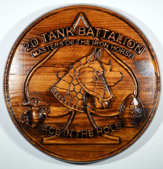 USMC 2nd Tank Battalion,  US Marine Corps, CNC 3d wood carving, military plaque