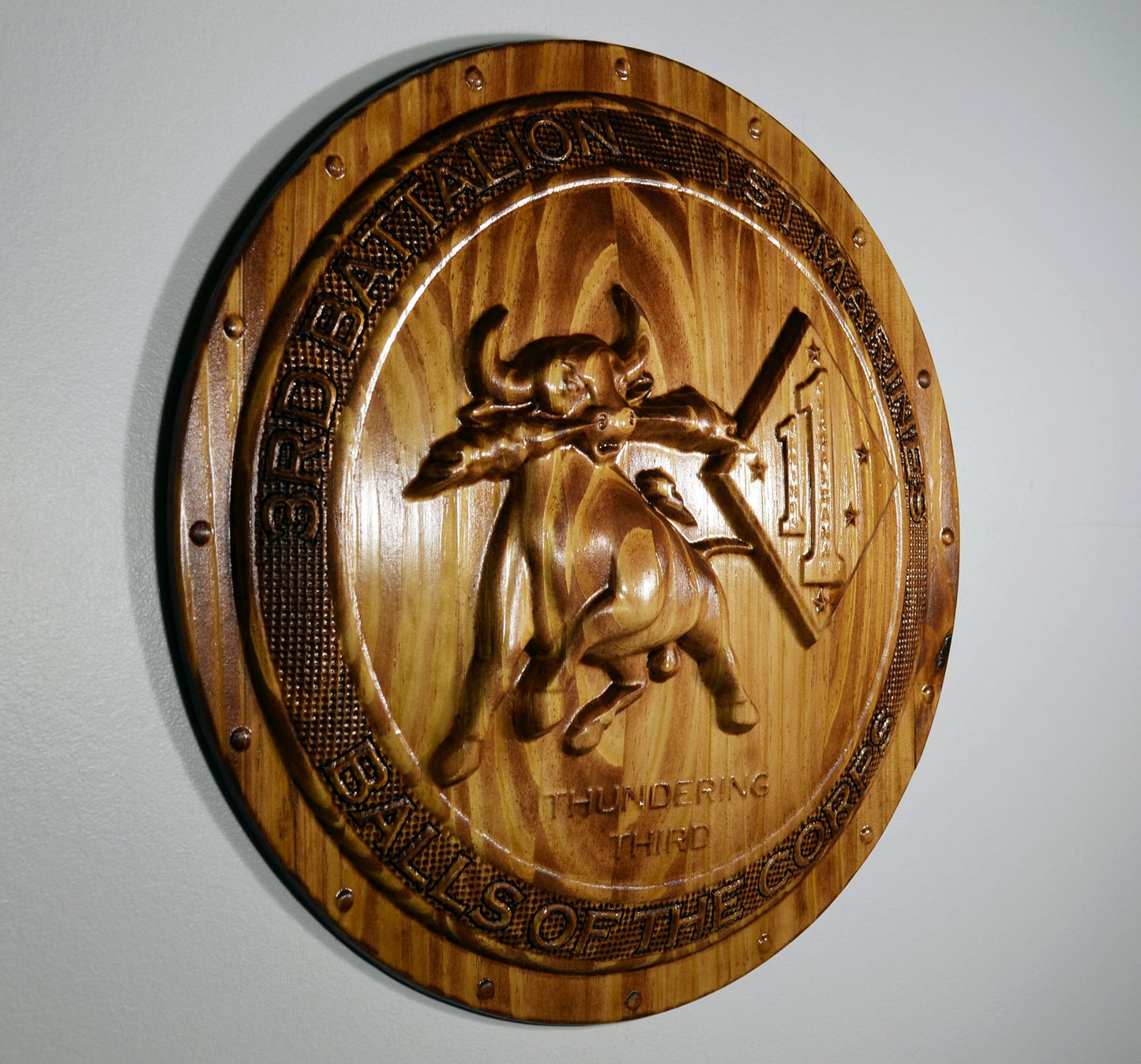 USMC 3rd Battalion 1st Marines, Thundering Third, Marine Corps, 3d wood carving, military plaque