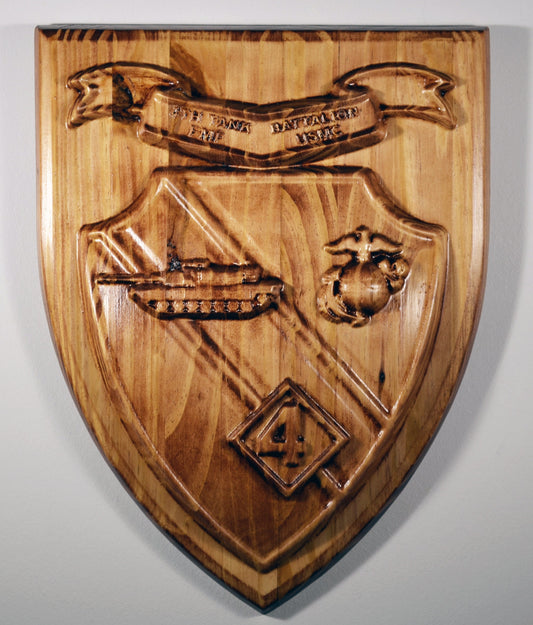 USMC 4th Tank Battalion, US Marine Corps, 3d wood carving, military plaque