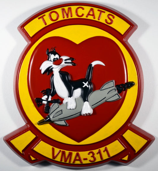 USMC Fighter Attack Squadron VMA-311, Tomcats, CNC 3d wood carving, painted military plaque - Carved Effects