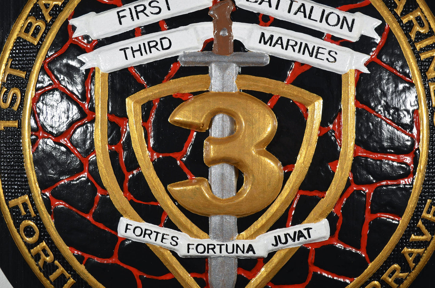 USMC 1st Battalion 3rd Marine Division, hand painted 3d wood carving, military plaque