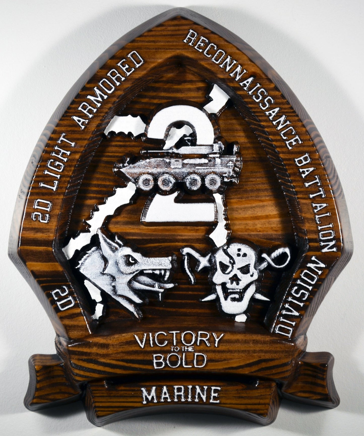 USMC 2nd Light Armored Reconnaissance Battalion, CNC 3d wood carving, military plaque