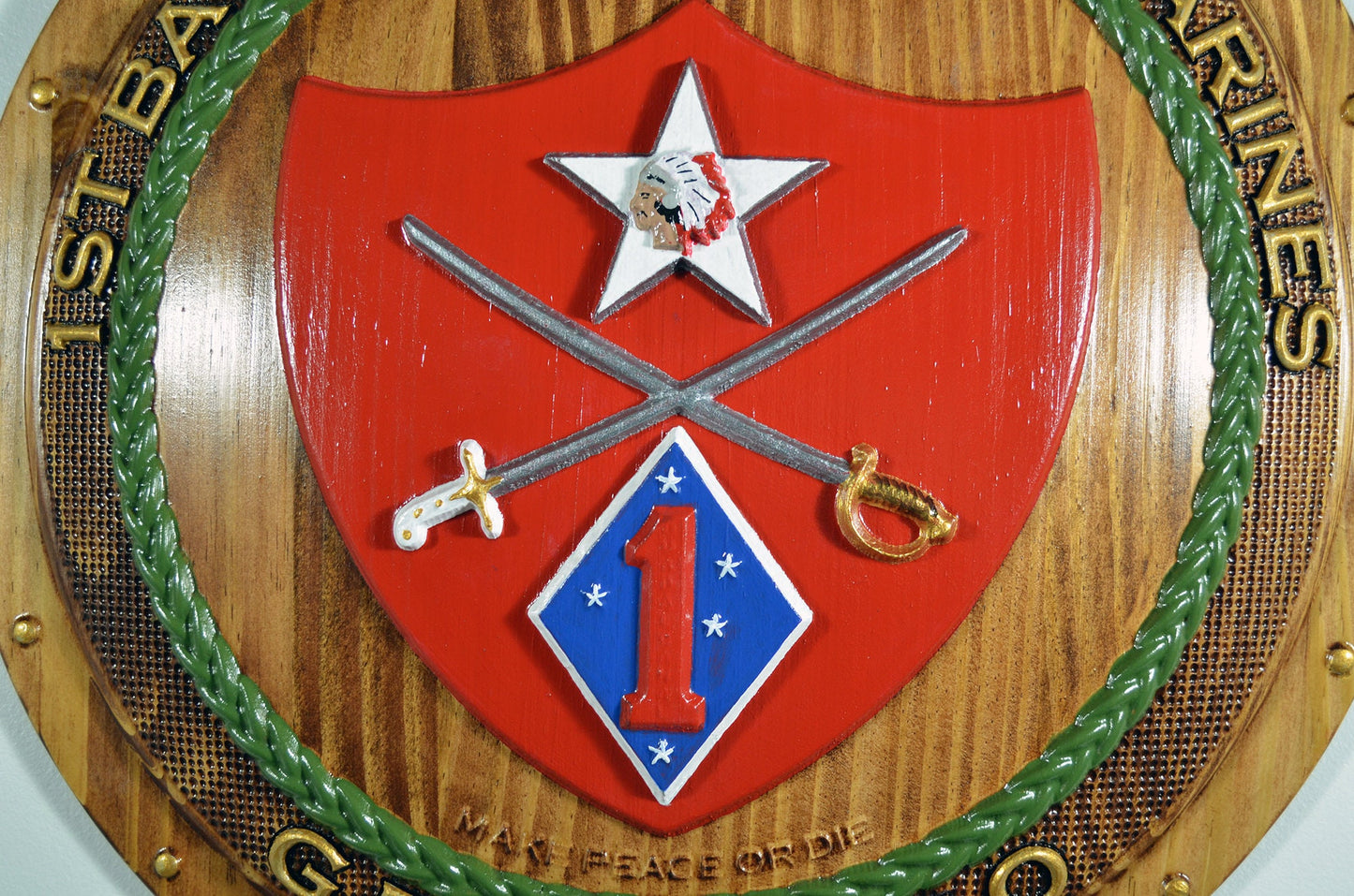 USMC 1st Battalion 5th Marines Painted Shield, USMC Geronimo CNC, military plaque